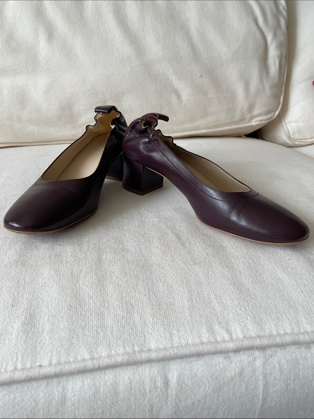 Everlane Dark Plum Leather Block Heel Pumps